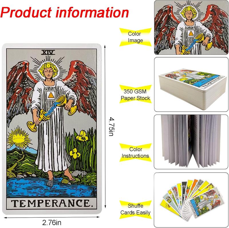 Tarot Cards Deck with Guidebook,78 Classic Tarot Cards Deck Standard Size 4.75