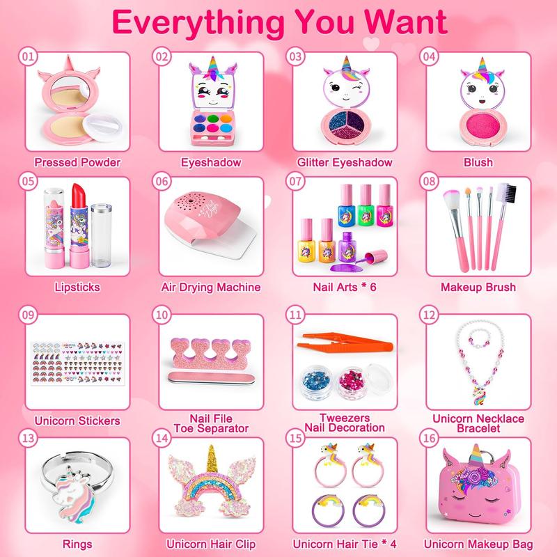 Christmas gift 2-in-1 Kids Makeup Kit & Nail Art Set with  – Washable Play Makeup for Girls 3-12, Perfect Christmas & Birthday Gift