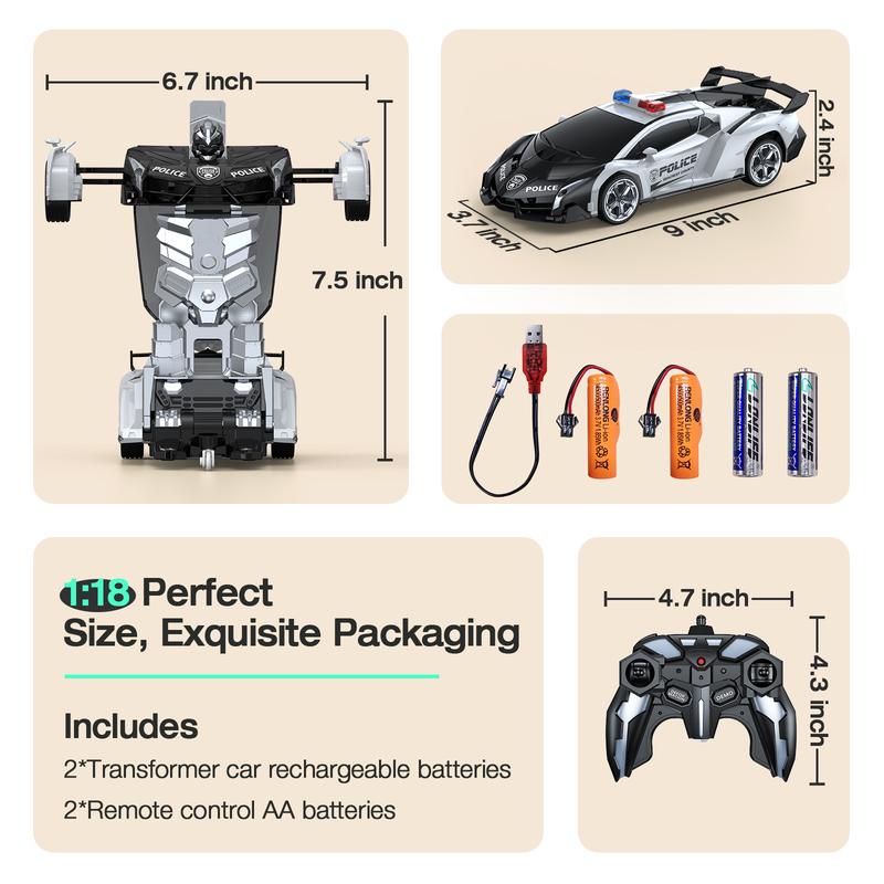 BlackFriday Transform Robot RC Car Toy, 2.4GHz Remote Control Car with Flashing Light, 1:18 Scale Deformation &360° Rotating Drifting RC Toy Car Gift for Children