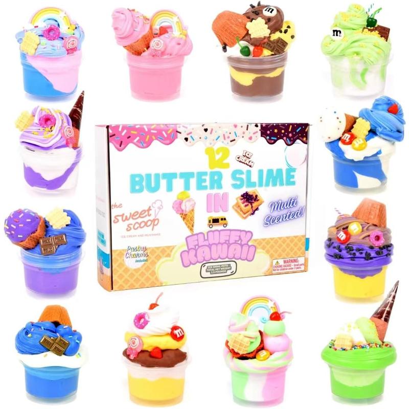 Butter Slime Kit for girls, 12-color soft-scented slime ice Cream making kit with 21 slime accessories in gift box, including charms and additions, suitable for boys and girls toy party gifts