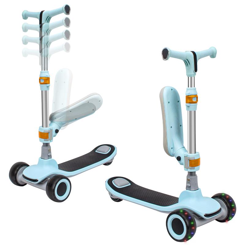 Scooter For Kids -Toddlers Toy Folding Kick Scooters W Adjustable Height Handlebars And Removable Seat, Flashing Wheel Lights, For Boys Girls 6-12 Year Old