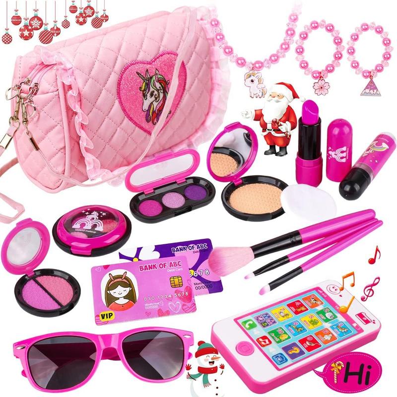 Kids Makeup Kit for Girls - Toddler Girls Gift Idea for Birthday Christmas, Pretend Makeup Kit for Girls with My First Purse Toy, Makeup for Kids Age 3-6 Year Old for Pretend Play