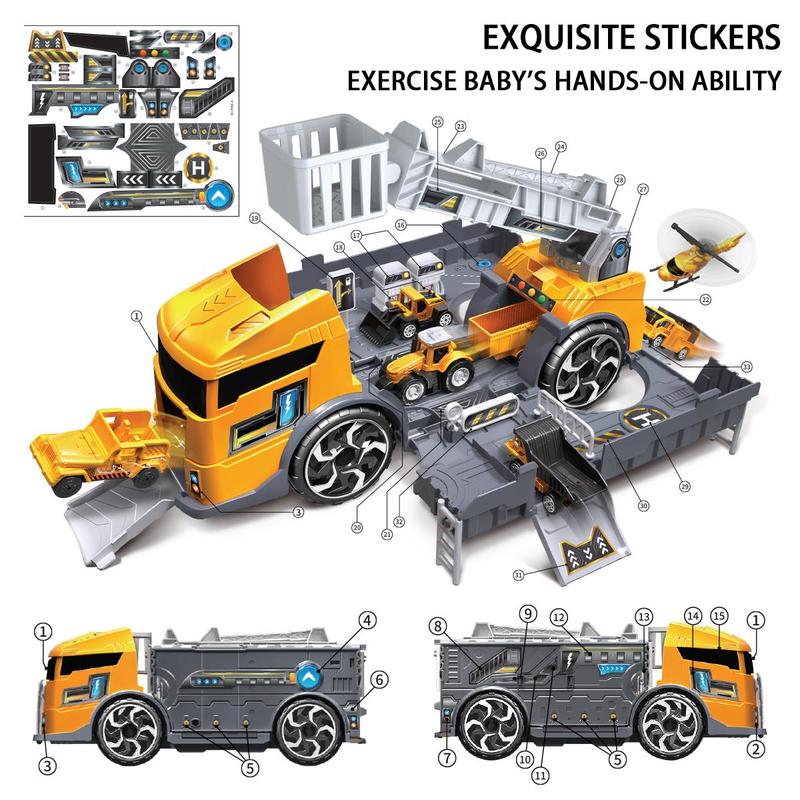 Construction Vehicle Toy with Random Mini Car, 1 Box Parking Lot Mode Engineering Vehicle Toy, Birthday Gift for Boys & Girls