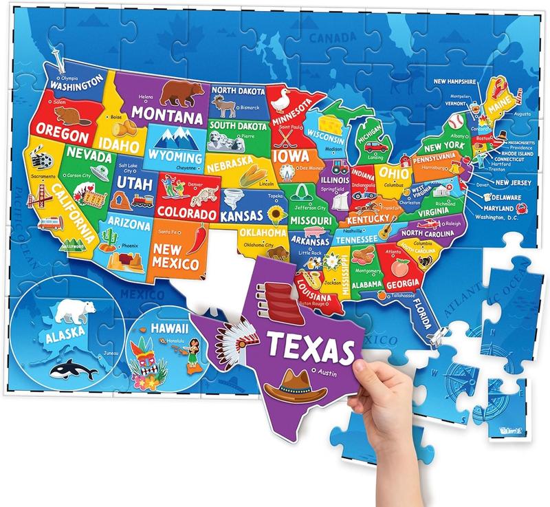 United States Puzzles for Kids Ages 4-6 - Educational Toys for Boys  Girls - 70 count USA Map Kids Puzzle with 50 States  Capitals - Christmas Gifts for Kids - Floor Jigsaw Puzzles