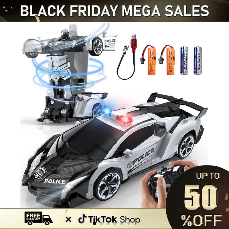 BlackFriday Transform Robot RC Car Toy, 2.4GHz Remote Control Car with Flashing Light, 1:18 Scale Deformation &360° Rotating Drifting RC Toy Car Gift for Children