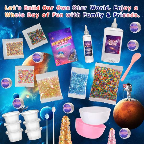 48 Pcs Planets Galaxy Slime Kit for Boys and Girls Galaxy Slime Balls, Glow in The Dark, Christmas thanksgiving gift Best Gift for Kids