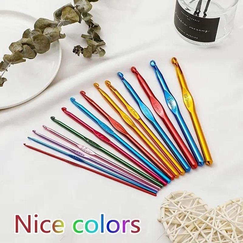 14pcs Random Color Crochet Needle, Aluminum Oxide Single Head Crochet Hook, DIY Knitting Tool, Braiding Crochet Sewing Tools