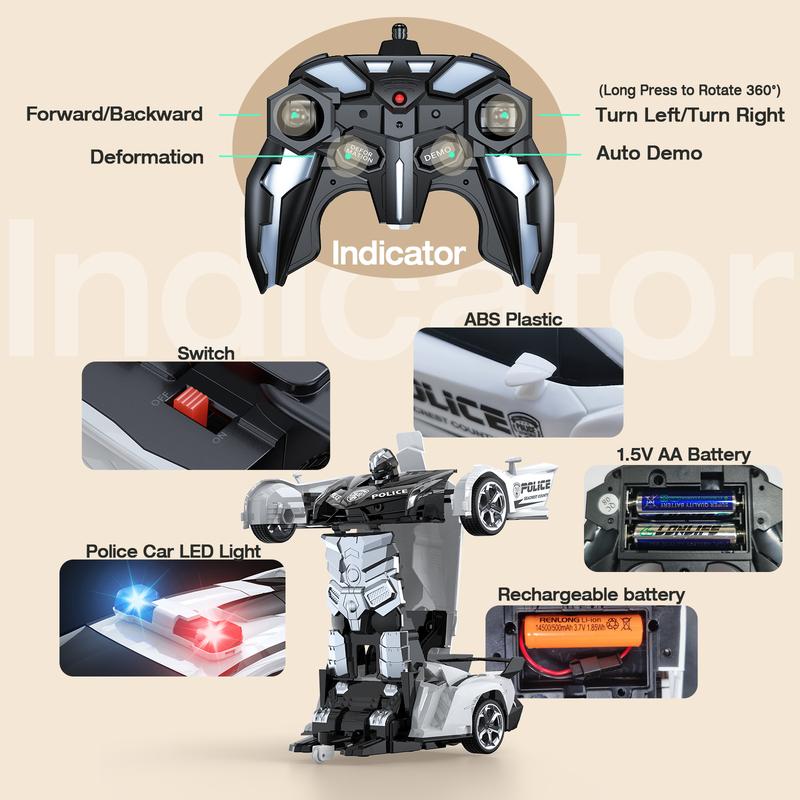 BlackFriday Transform Robot RC Car Toy, 2.4GHz Remote Control Car with Flashing Light, 1:18 Scale Deformation &360° Rotating Drifting RC Toy Car Gift for Children