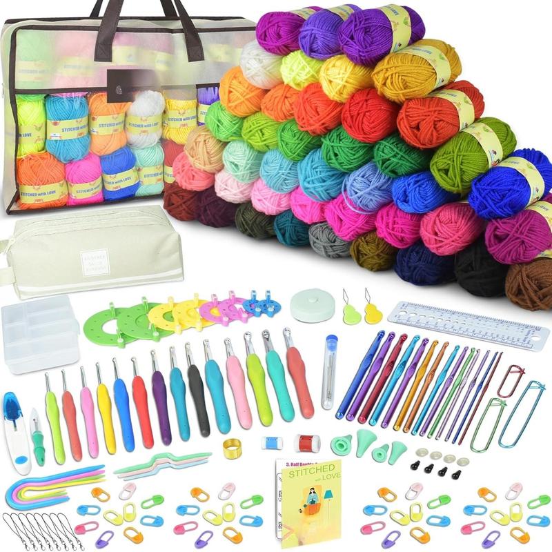 169 count of Crochet Kit, 42 Clolors of Crochet Yarn and 14 Sizes Crochet Hooks for Beginners and Experienced Crocheters, Beginner Crochet Kit for Adults, Ideal for Creating Beautiful Projects