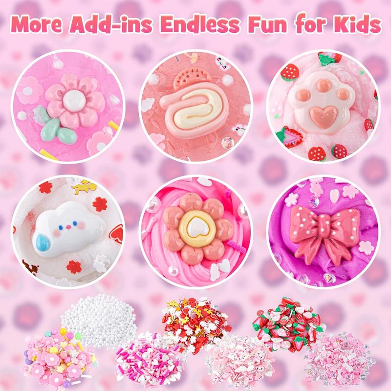 6 Packs Gradient Pink Slime Kit - Cloud Slime, Butter Slime & Clear Slime, Crunchy Slime for Kids with Various Slime Add-ins, Non Sticky Slime Party Favors for Girls and Boys, 360ml Kids Slime(Picnic)