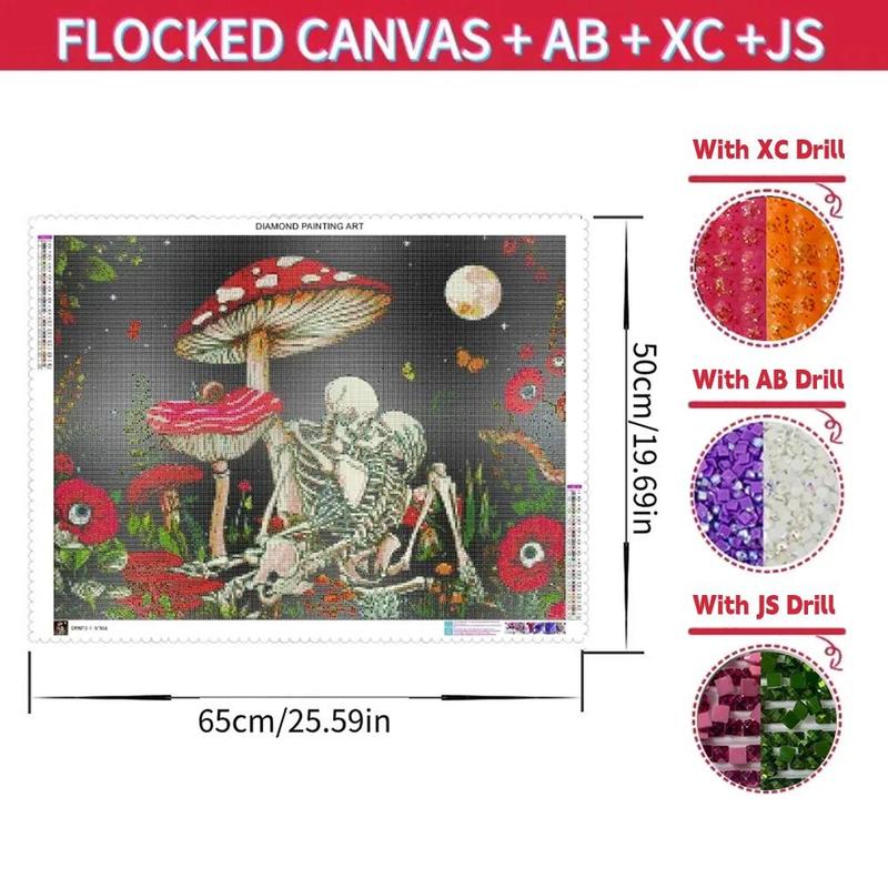 DIY Artificial Rhinestones Art Picture without Frame, Halloween Mushroom Skull Couple Pattern DIY Diamonds Art Painting Kit, Handmade Craft Wall Art Decoration