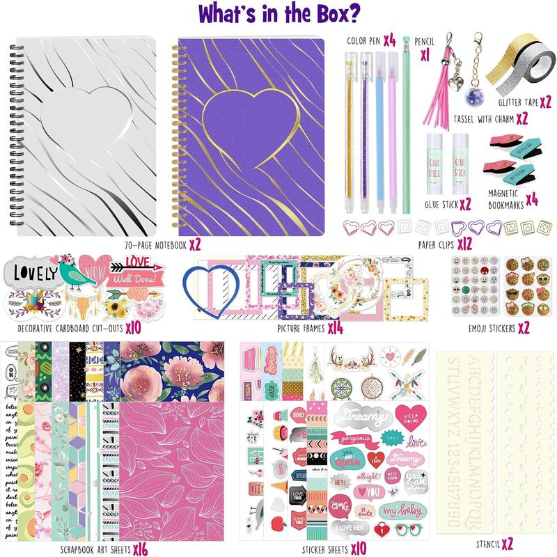 2-Pack DIY Journal Kit - 150+Pcs Gifts for Girls Ages 8 9 10 11 12 Year Old - Birthday Easter Gifts for Girls - Art and Crafts for Kid - Christmas Gifts for Teen Girls-Scrapbook Set