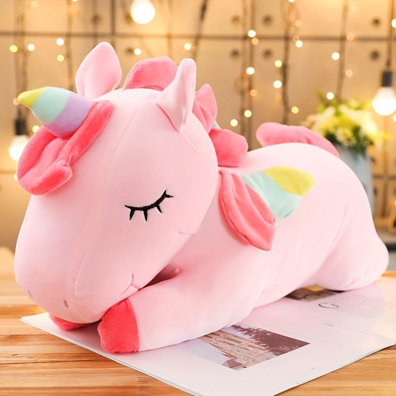 Unicorn Design Plush Toy, Cute Soft Pink Unicorn Plushie with Rainbow Wings, Stuffed Animal Pillows Toy, Home Decor