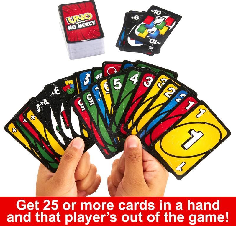 UNO, Show 'em No Mercy, Game Card, kids Adults, Family Night, 2-10 Players, lconic Characters, Engaging Gameplay, Develop Strategies & Skills Sticker