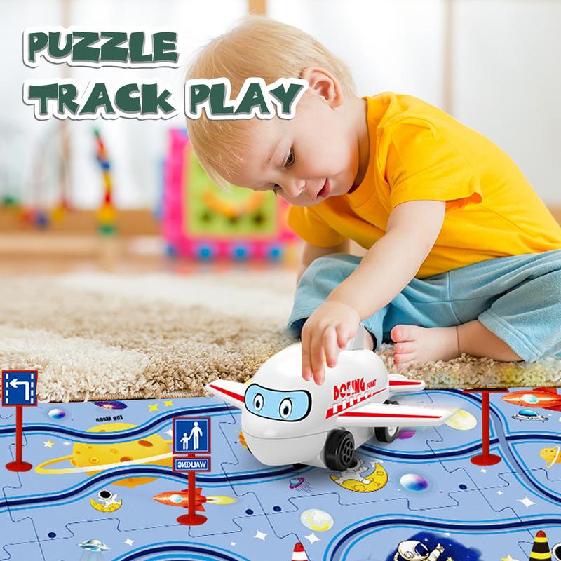 Puzzle Track Car Play Set, DIY Children's Educational Puzzle Tracks with Vehicles, Puzzle Car Track Montessori Track Car Toy Set, Educational Puzzle Track Car Playset for Kids Christams Gifts