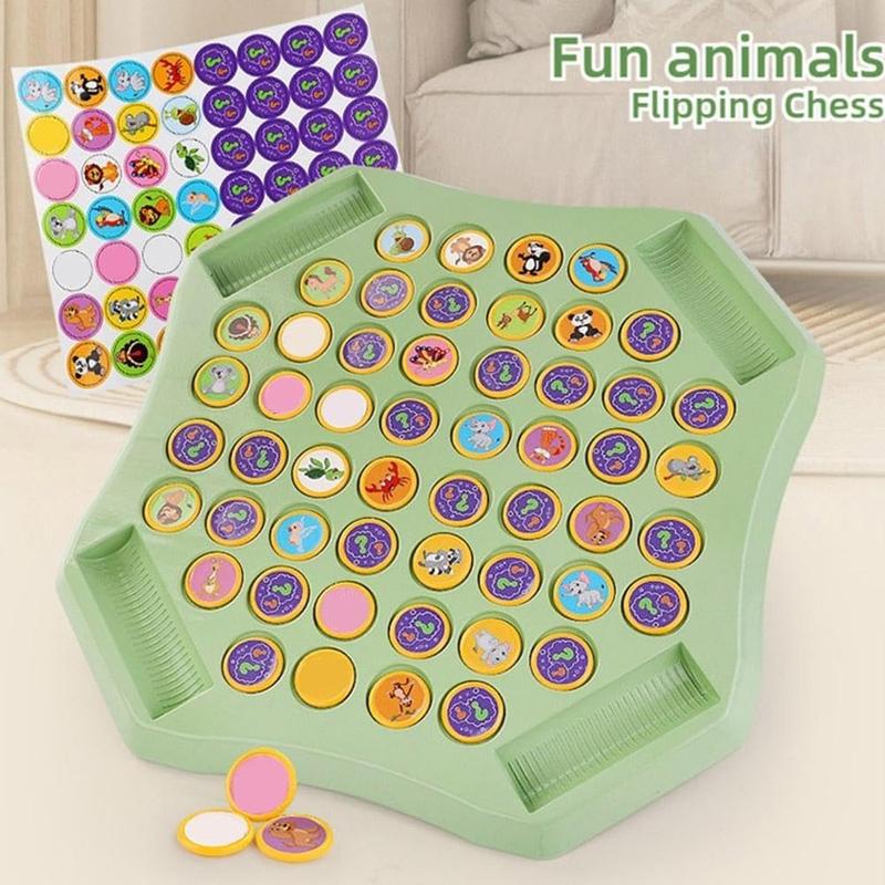 Animal Flip Chess Memory Chess Game, Animal Flip Matching Chess Board, Memory Chess Game for Kindergarten Gathering Activity, Flip to Win Travel Memory Game