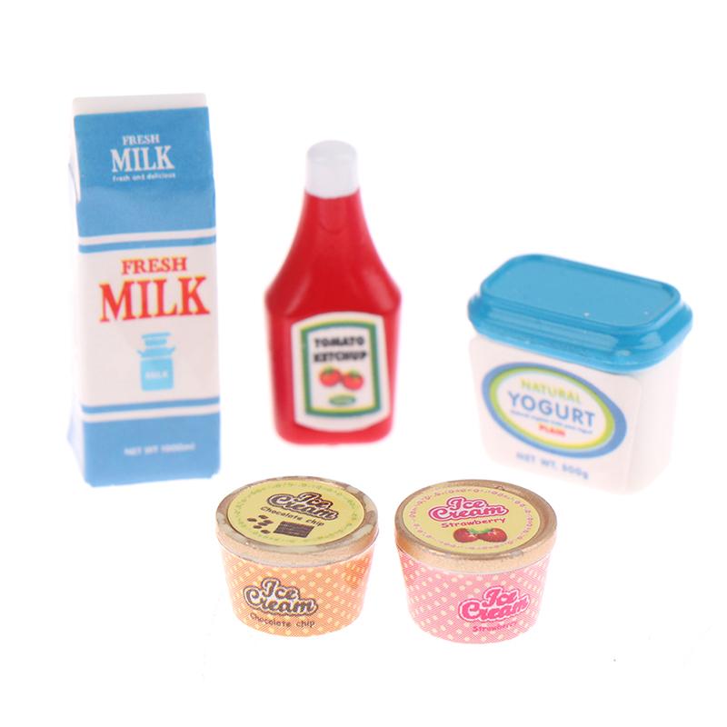 New Fashion 5Pcs Set Dollhouse Tomato Sauce Iced Yogurt Miniature Food Toy Model Kids Cute Toy