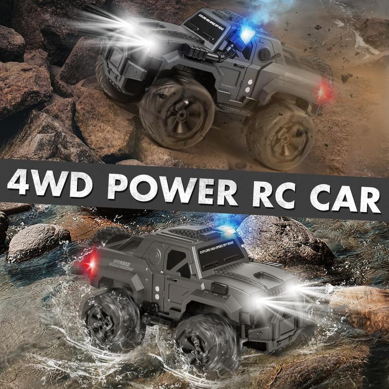 FUUY-Large RC Car, 1:14 RC Car with Spray and LED Lights, Good for 120 Minutes Playtime, 2.4GHz Monster Truck with Spare Tire, All Terrain Off-Road Jeep, Cool Toy Gift, Suitable for Children Over 6 Years Old rc cars