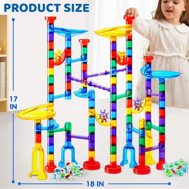  150Pcs Glowing Marble Run- Construction Building Blocks Toys with 5 Glow in The Dark Glass Marbles, STEM Educational Building Block Toy