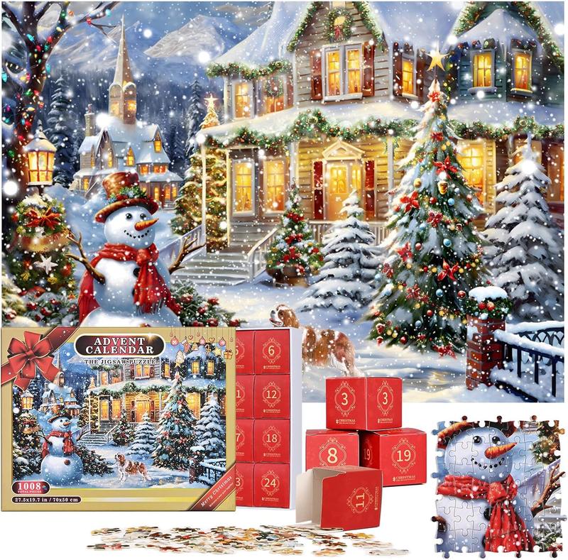 Advent Calendar Puzzle 2024 Christmas Jigsaw Puzzle 1008 Pieces Snowman Christmas Puzzle 24 Days Christmas Countdown Calendars Christmas Tree Advent Puzzle