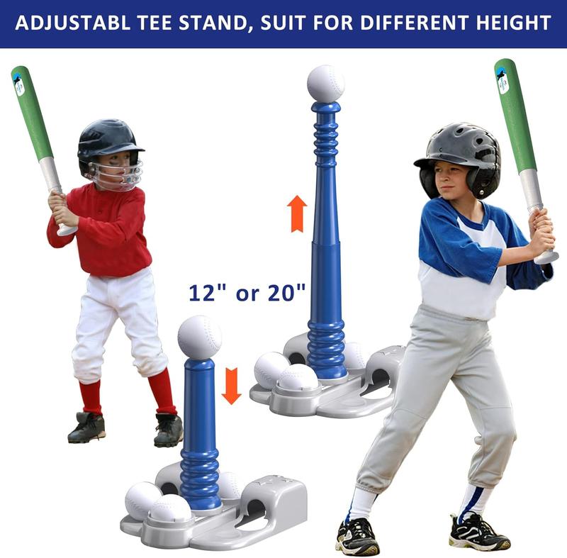 2 in 1 T Ball Sets for Kids 3-5 5-8, Tee Ball Set with Automatic Pitching Machine Adjustable Batting Bat & Stand 6 Balls, Baseball Toys Outdoor Sport for Toddlers Boys, Blue