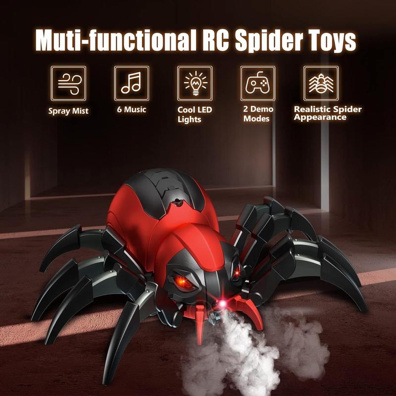 Remote Control Spider Kids Toys - Realistic RC Spider, Music Effect, LED Light, Toys for 3 4 5 6 7 8 9 10 11 12+ Year Old Boys Girls, Gifts for Halloween Christmas Birthday, Red