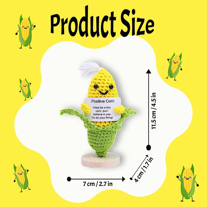 Mini Funny Positive Corn, Wool Knitting Corn decor with Positive Card  - Creative Cute Crochet decor Cheer Up Gift for Friends