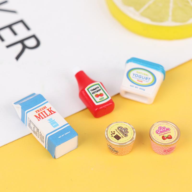 New Fashion 5Pcs Set Dollhouse Tomato Sauce Iced Yogurt Miniature Food Toy Model Kids Cute Toy