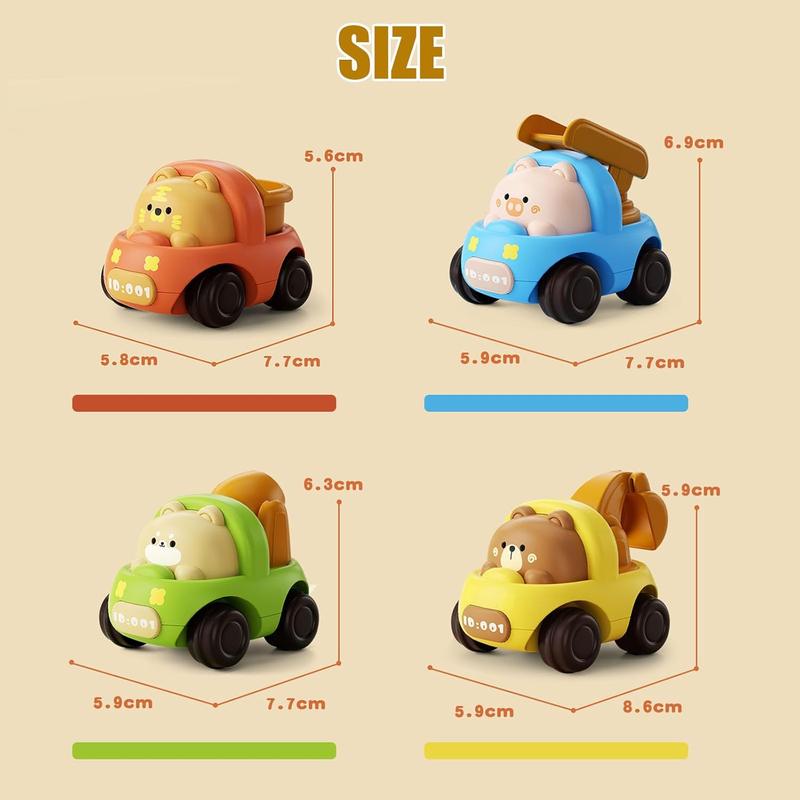 Baby Car Toys, 4 PCS Push and Go Friction Toy Cars for Toddlers 1-3 Years Old, Truck Engineering Car Toys for Christmas Birthday Party Gifts (001-4PCS)