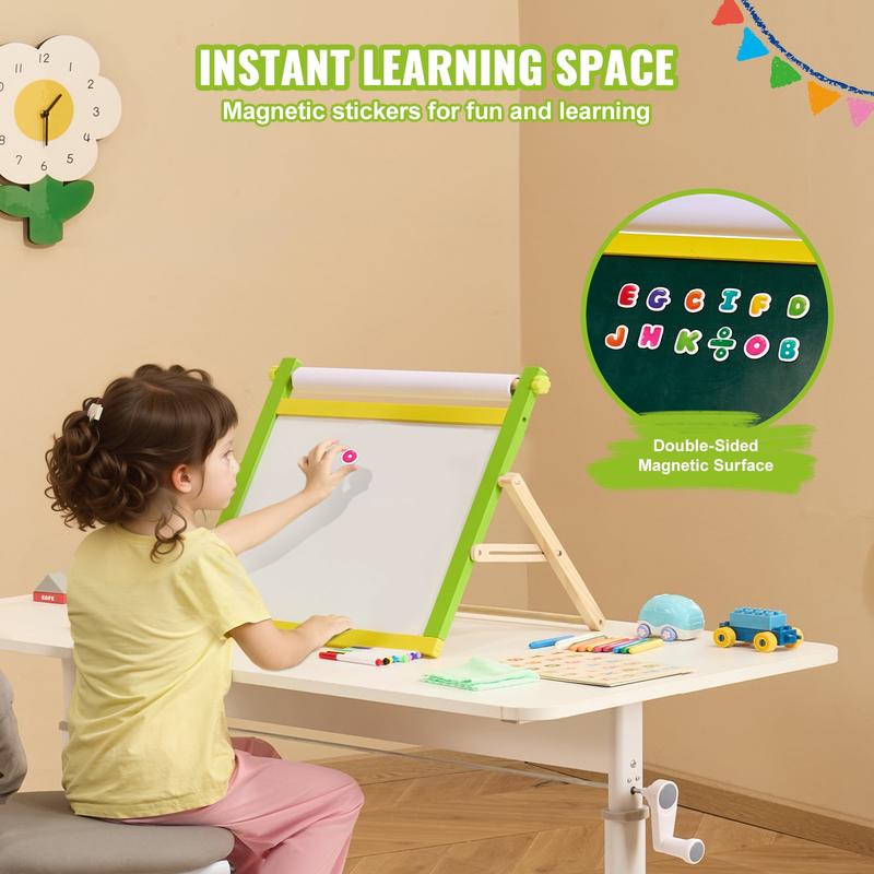 VEVOR 3-in-1 Tabletop Kids Art Easel Double-Sided Magnetic Whiteboard Chalkboard  Christmas gift