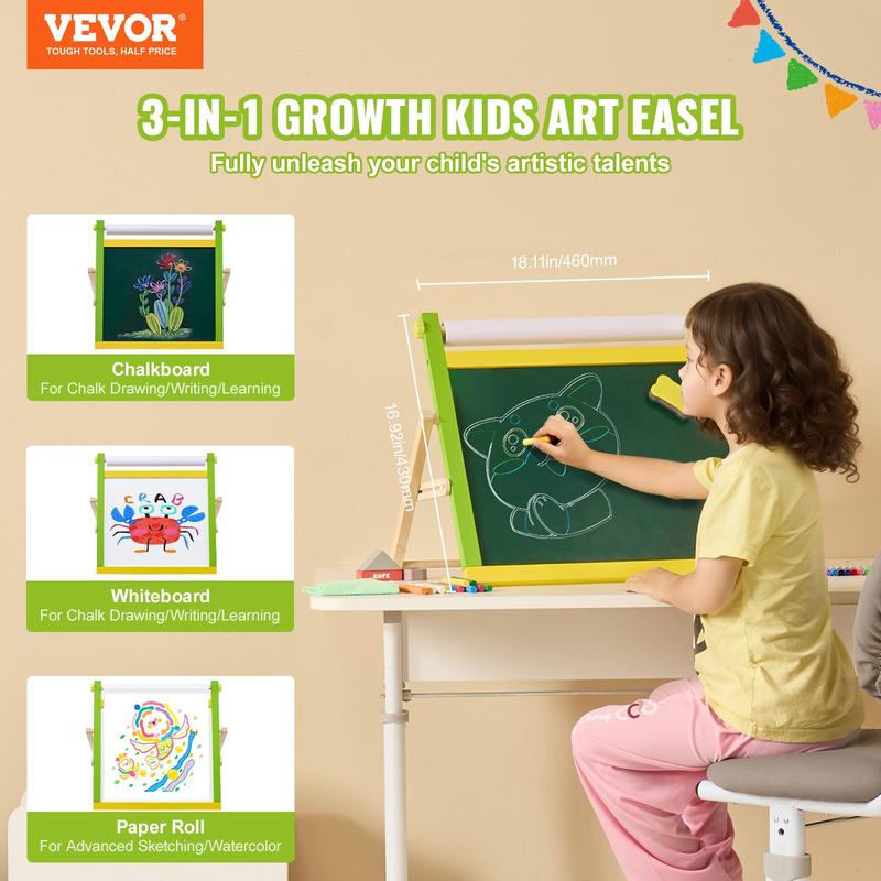 VEVOR 3-in-1 Tabletop Kids Art Easel Double-Sided Magnetic Whiteboard Chalkboard  Christmas gift