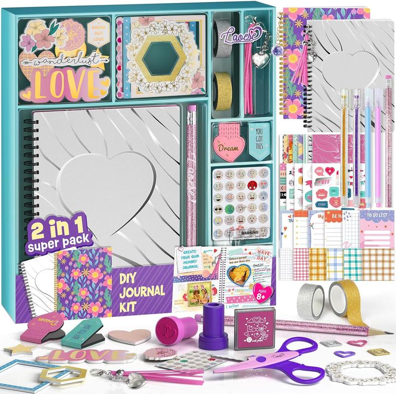 2-Pack DIY Journal Kit - 150+Pcs Gifts for Girls Ages 8 9 10 11 12 Year Old - Birthday Easter Gifts for Girls - Art and Crafts for Kid - Christmas Gifts for Teen Girls-Scrapbook Set