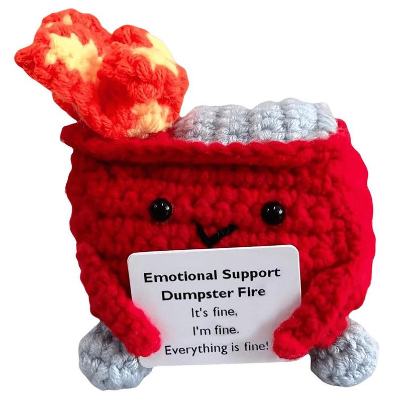 Emotional Support Dumpster Fire with Encouraging Card Positive Crochet Dumpster Fire Cute Funny Gifts for Friends Coworker