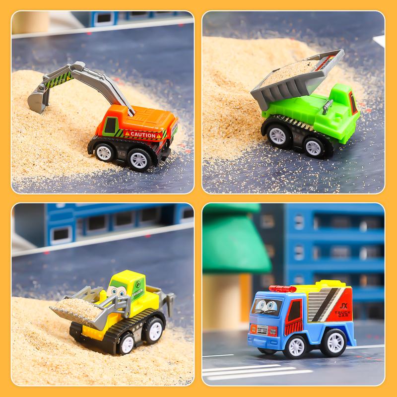 4 PCS Pull Back Car, Construction Truck Vehicle Playset Educational Pretend Play Party Favors(Styles May Vary)