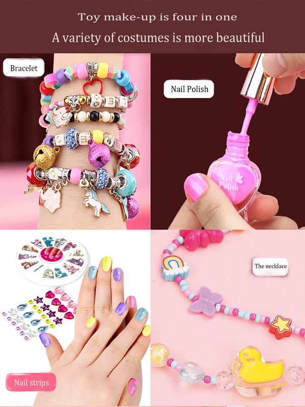 Cute DIY Beaded Kit Including Nail Polish & Bracelet & Nail Strips & Necklace, DIY Jewelry Making Kit, DIY Jewelry Making Supplies for Bracelet Necklace Earrings Pendant