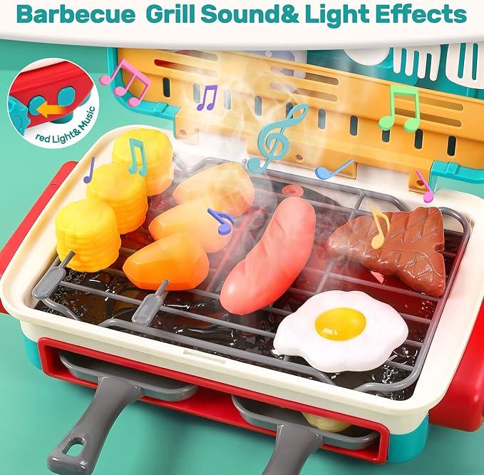 35Counts Kitchen Cooking Simulator Toys With Color-Changing Accessories,Kids Pretend Bbq Toy Kits Featuring Realistic Spray, Light And Sound, Color-Changing Play Food And Plate Toys, a Christmas Gift For Girls And Boys