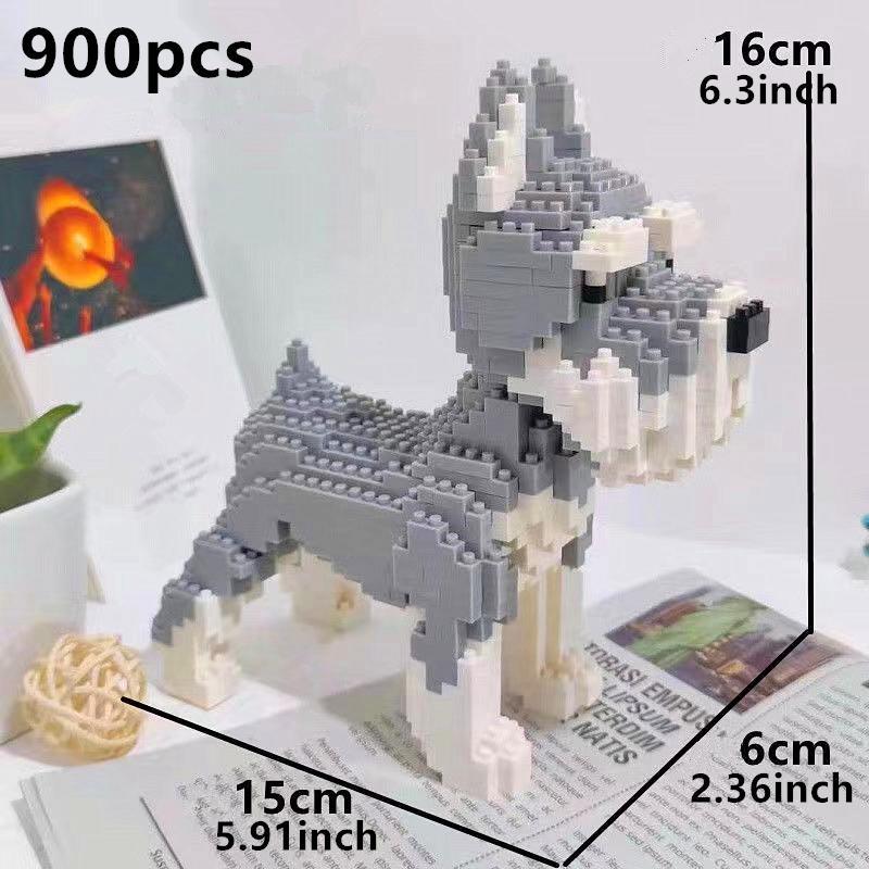 900pcs Cartoon Schnauzer Dog Design Building Block Kit, Creative Micro-particle Assembled Model Toy For Kids