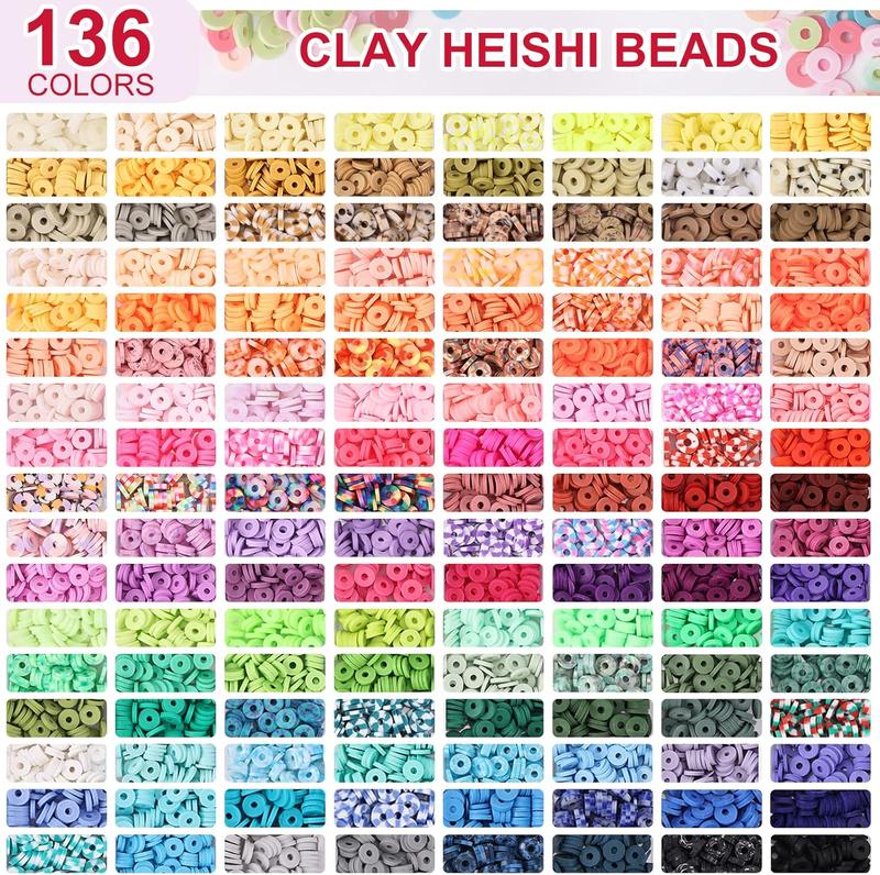 14000  136 Colors Clay Beads Bracelet Making Kit 6 Boxes Friendship Bracelet Kit Flat Polymer Clay Beads Spacer Heishi Beads for  Making with Pendant Charms Kit