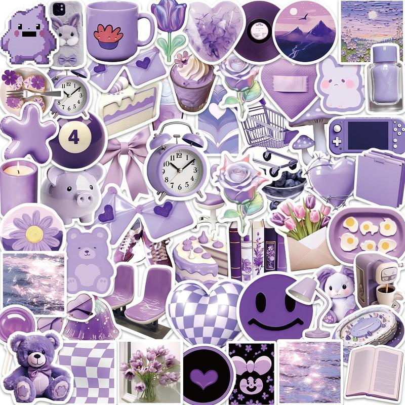 Purple Cartoon Pattern Sticker, DIY Scrapbooking Phone Luggage Skateboard Waterproof Graffiti Decals, Car Interior Decoration Accessories