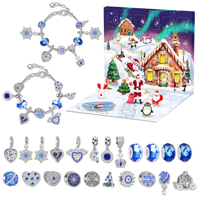 Creative Christmas Countdown Calendar, 1 Box DIY Bracelet Set with Zinc Alloy Accessories, Charm Jewelry Craft Kit for The Perfect Surprise Gift