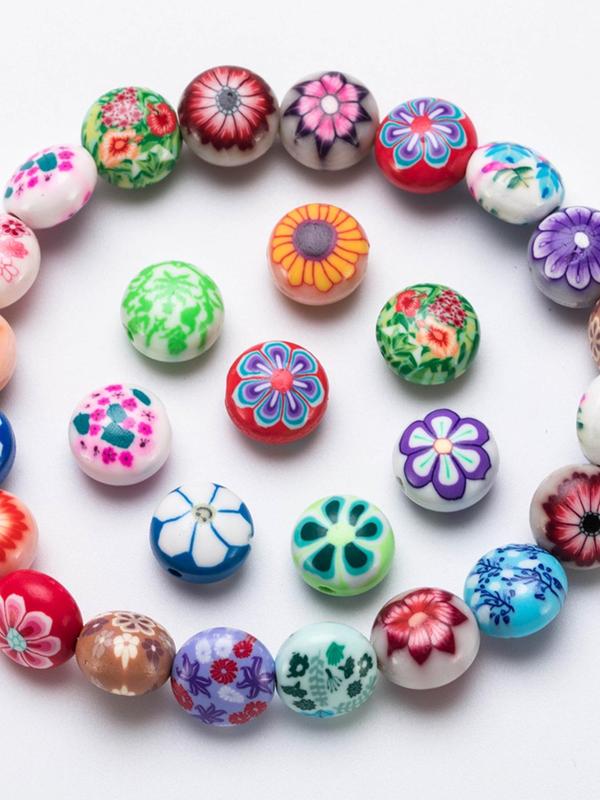 Boho Style Flower Pattern Beads, Colorful Beads for DIY Bracelet Necklace Earrings, Fashion Accessories for Women & Girls