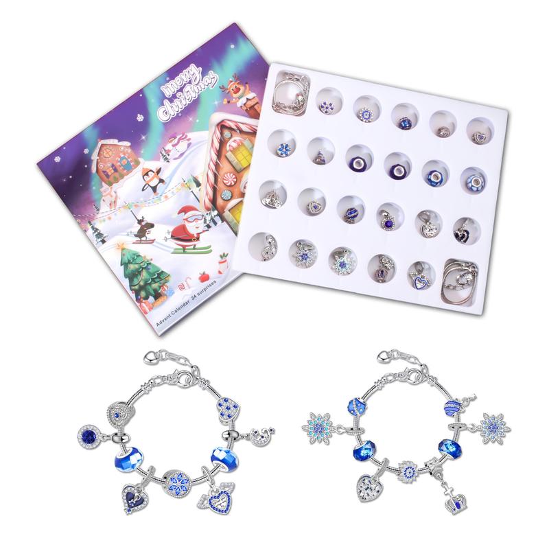 Creative Christmas Countdown Calendar, 1 Box DIY Bracelet Set with Zinc Alloy Accessories, Charm Jewelry Craft Kit for The Perfect Surprise Gift