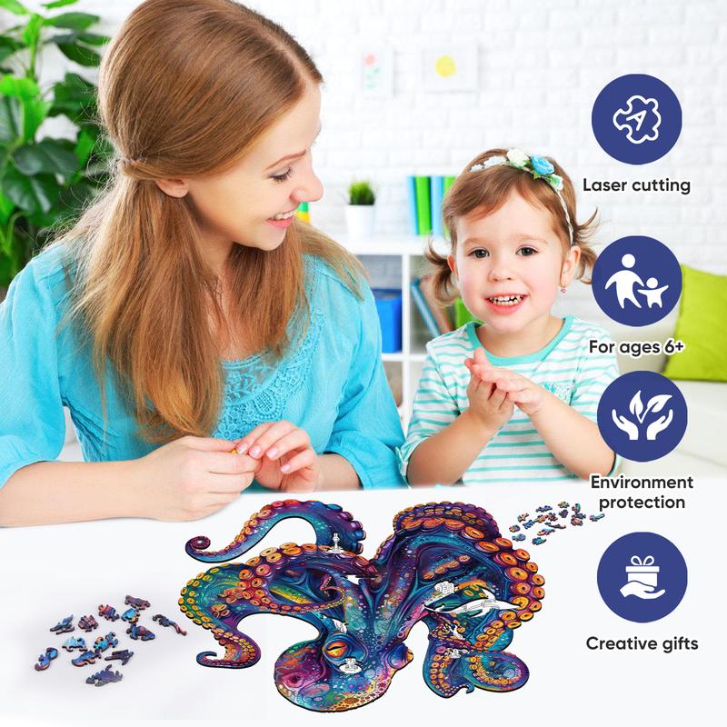 Wooden Puzzles, Squidward Jigsaw Puzzles, Unique Shaped Wooden Puzzle for Adults and Kids, Christmas Gift Family Game Laser Cut