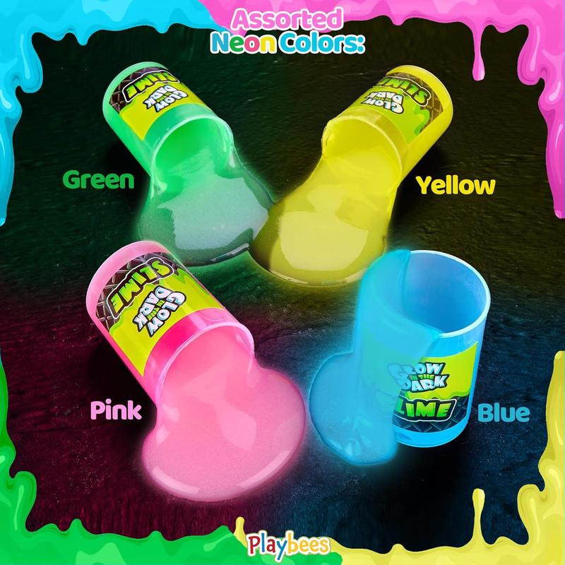 Glow in The Dark Slime - 12 Pack - Neon Blue, Green, Pink, Yellow Colors - Glowing Slime Kit for Kids - Party Favors, Goody Bag Fillers