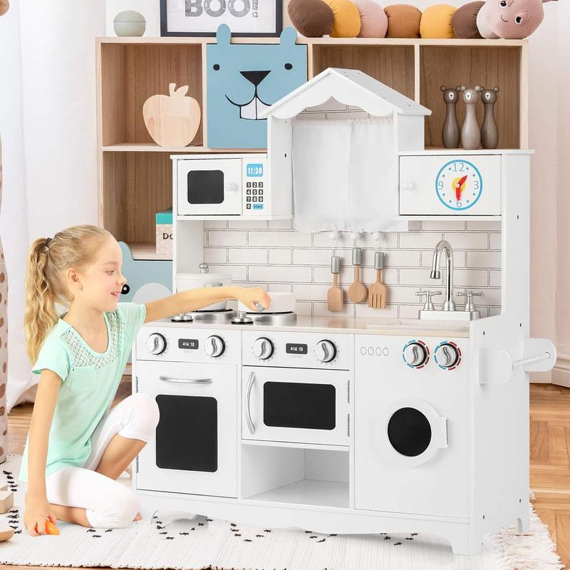 [ShopTab] Festival Joy Kids Kitchen Playset, Pretend Cooking Play Toy Set with Water Dispenser, Large Storage Space, Toy Gift for Girls Boys Age 3+