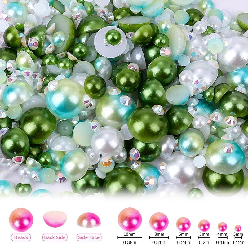 Half-round Pearls & Rhinestones, 1200pcs DIY Jewelry Decoration for Face Nail Art Craft, DIY Craft Supplies