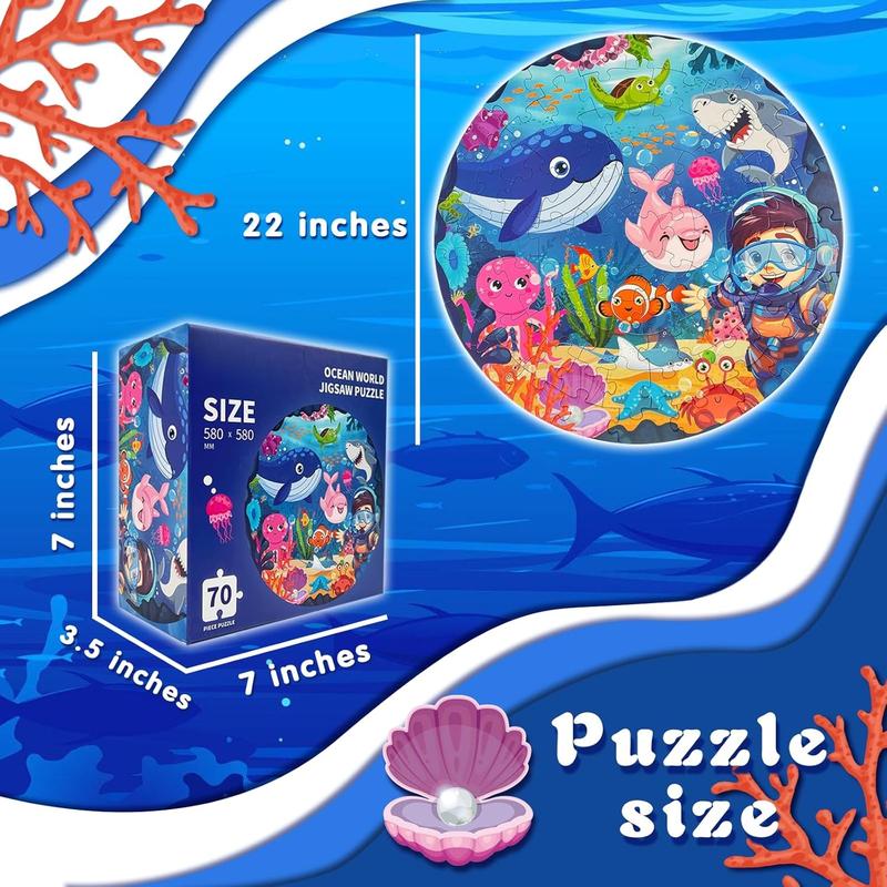 Puzzles for Kids Ages 4-6, Large 70 count Round Ocean Floor Puzzles for Kids Ages 3-5, Kids Puzzles 4-6 with Colorful Underwater World, Educational Learning Toys for Kids 3, 4, 5, 6, 7, 8