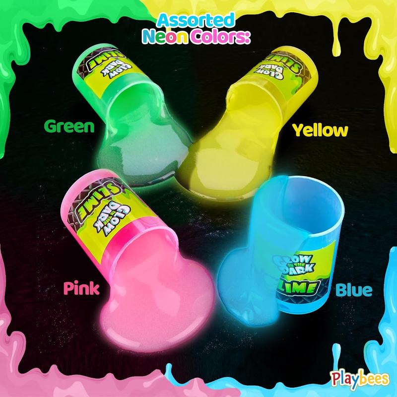 Glow in The Dark Slime - 12 Pack - Neon Blue, Green, Pink, Yellow Colors - Glowing Slime Kit for Kids - Party Favors, Goody Bag Fillers