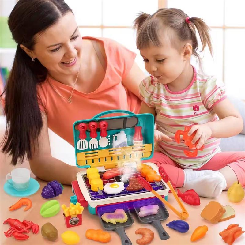 35Counts Kitchen Cooking Simulator Toys With Color-Changing Accessories,Kids Pretend Bbq Toy Kits Featuring Realistic Spray, Light And Sound, Color-Changing Play Food And Plate Toys, a Christmas Gift For Girls And Boys