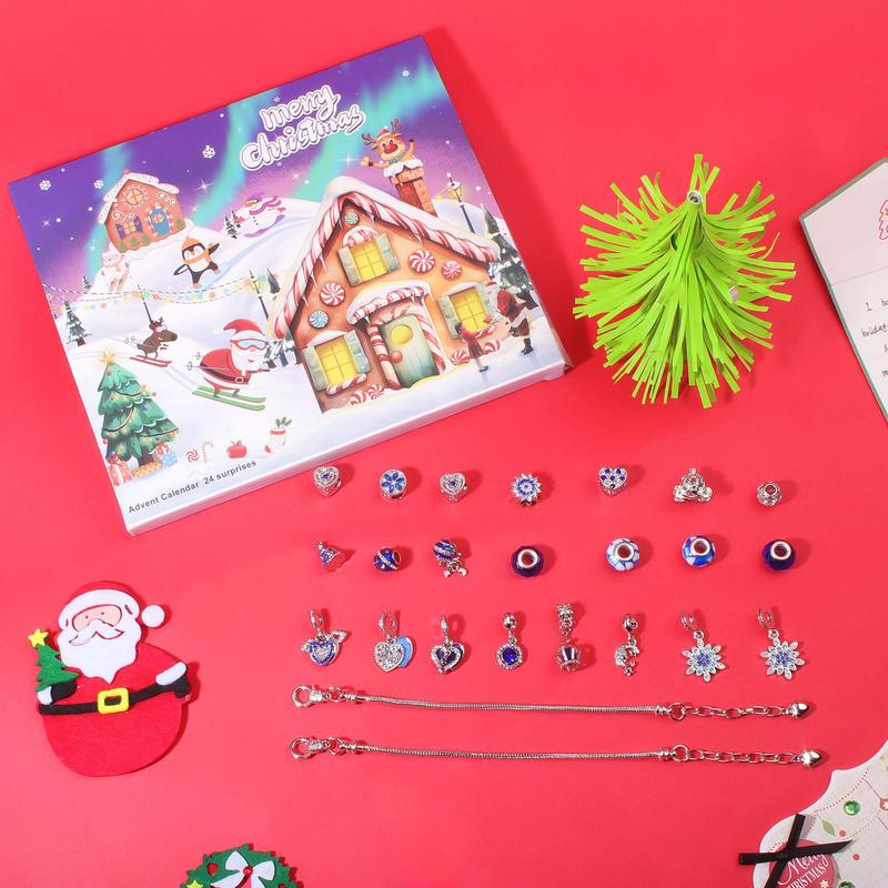 Creative Christmas Countdown Calendar, 1 Box DIY Bracelet Set with Zinc Alloy Accessories, Charm Jewelry Craft Kit for The Perfect Surprise Gift